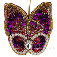 Елочная игрушка "Бабочка" (бисер, пайетки, ткань), 10xH11 см - фото 1