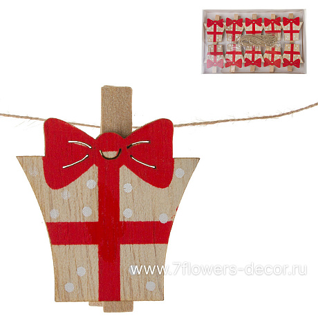 Набор новогодних украшений Подарок на прищепке (дерево), 3хН4 см, (10 шт) - фото 1
