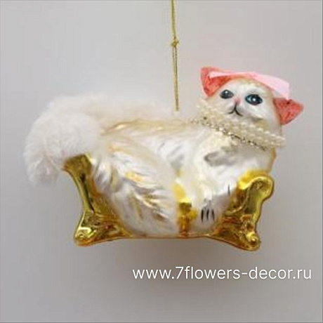 Елочная игрушка Кошка (стекло), 12x7xH8 см - фото 1