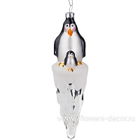 Елочная игрушка "Пингвины на айсберге" (стекло), H17,5 см - фото 1