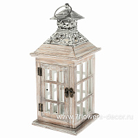 Фонарь (дерево, стекло), 14x14xH32 см - фото 1