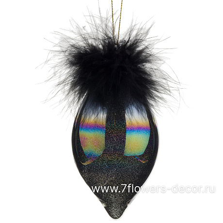 Елочная игрушка Олива (стекло, перо), D7xH13 см - фото 1