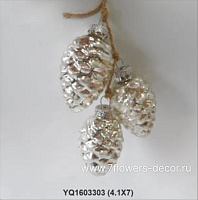 Елочная игрушка "Шишки в связке" (стекло), D4xH7 см - фото 1