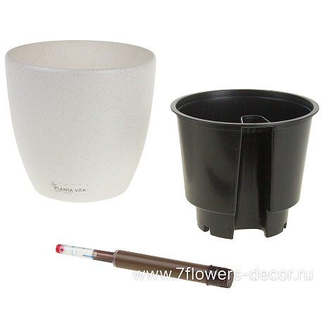 Кашпо PLANTA VITA Round Stone grey с автополивом (пластик), D18xH18 см - фото 2