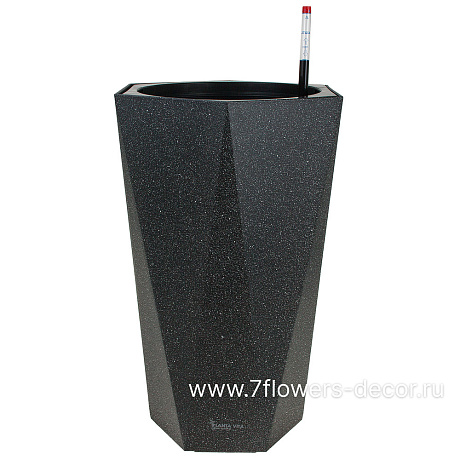 Кашпо PLANTA VITA Vase Ribs grey с автополивом (пластик), D39xH58 см - фото 1