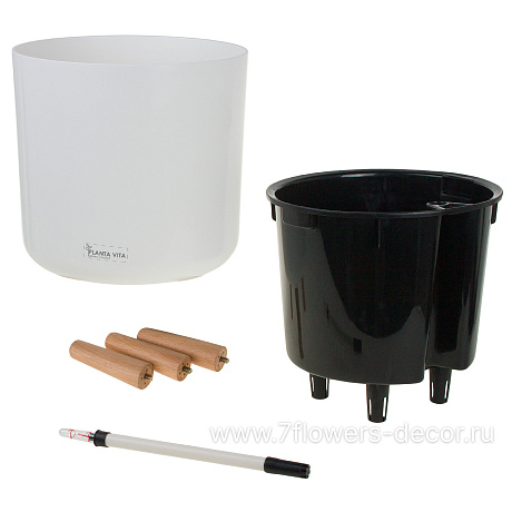 Кашпо PLANTA VITA Cylinder Silk white WL с автополивом (пластик), D32xH42 см - фото 2