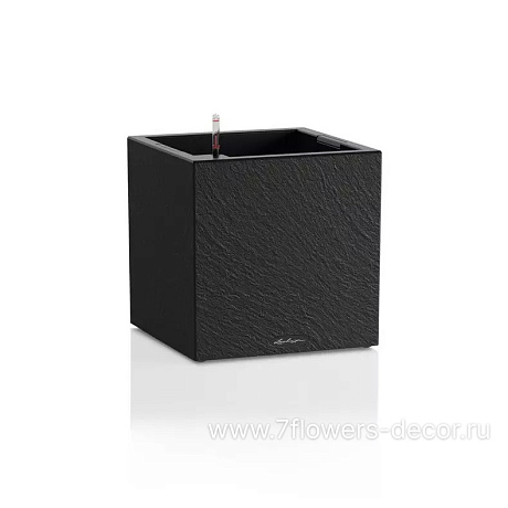 Кашпо Lechuza Canto Stone 30 Complete Low dark grey (пластик), 30x30xH30 см - фото 1