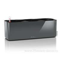 Кашпо Lechuza "Cube Glossy Triple Complete charcoal highgloss" (пластик), 42x14xH14 см - фото 1