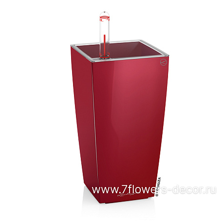 Кашпо Lechuza "Mini Cubico Complete scarlet red high gloss" c индикатором уровня воды, 9x9xH18 см