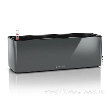 Кашпо Lechuza Cube Glossy Triple Complete charcoal highgloss (пластик), 42x14xH14 см - фото 1