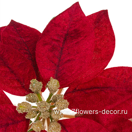 Цветок искусственный Пуансеттия (ткань), Н60 см - фото 2