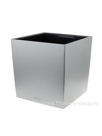 Кашпо Lechuza "Cube Premium Complete silver metallic" (пластик), 40x40xH40 см