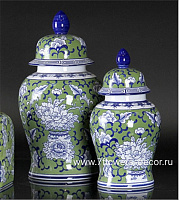 Ваза "Шинуазри Весенний зеленый" (керамика), D24xH46 см, с крышкой - фото 1