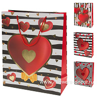 Пакет подарочный "Сердце", 26x10xH32 см, набор (12 шт), в асс. - фото 1