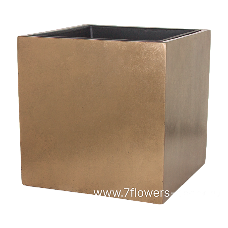 Кашпо Nobilis Marco Pa-brass Cube (полистоун), 50х50хH50 см, с тех.горшком - фото 1