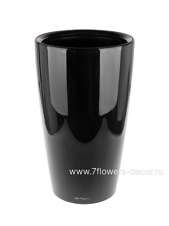 Кашпо Lechuza "Rondo Complete black high gloss" (пластик), D40xH75 см