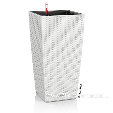 Кашпо Lechuza Cubico Cottage Complete white (пластик), 30x30xH56 см - фото 1
