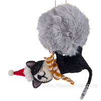 Елочная игрушка "Кот на шаре" (войлок), 12x7xH13 см - фото 1