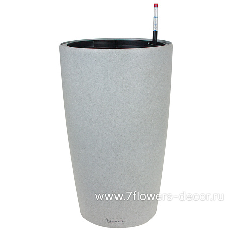 Кашпо PLANTA VITA Vase Stone grey с автополивом (пластик), D34xH56 см - фото 1