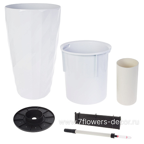 Кашпо PLANTA VITA Vase Rib white с автополивом (пластик), D33xH57 см - фото 2