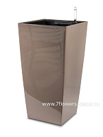 Кашпо Lechuza "Cubico Complete taupe high gloss" (пластик), 30x30xH56 см - фото 1