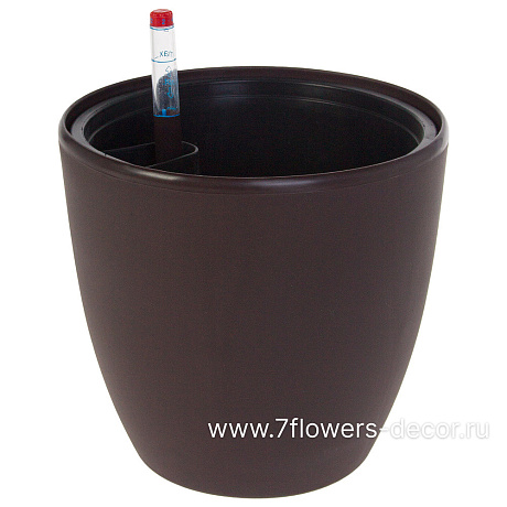 Кашпо PLANTA VITA Round Matt espresso с автополивом (пластик), D18xH17,5 см - фото 1