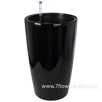 Кашпо PLANTA VITA "Vase Silk black" с автополивом (пластик), D33xH57 см - фото 1