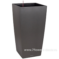 Кашпо Lechuza "Cubico Complete charcoal metallic" (пластик), 50x50xH95 см - фото 1