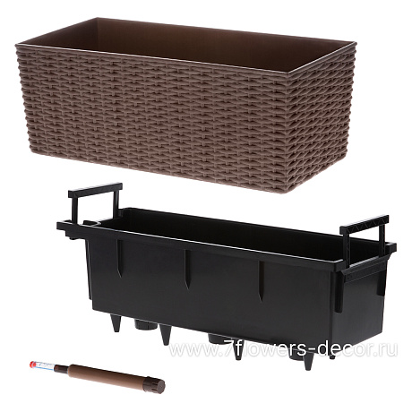 Кашпо PLANTA VITA Balcony Twist espresso с автополивом (пластик), 50x19xH19 см - фото 2