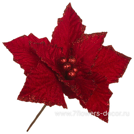 Цветок искусственный Пуансеттия (ткань), D26 см - фото 1