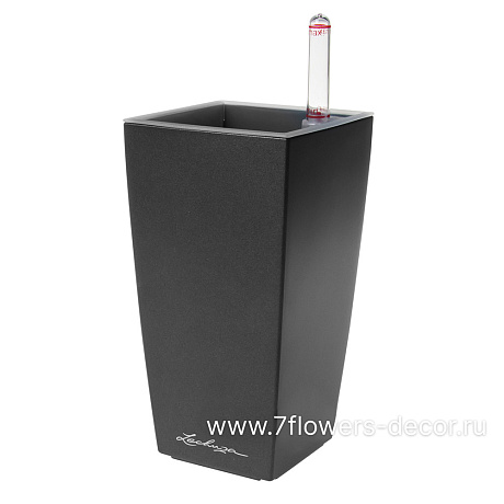 Кашпо Lechuza Mini Cubico Complete charcoal metallic (пластик), 9x9xH18 см - фото 1
