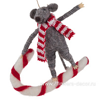 Елочная игрушка "Мышка с тростью" (войлок), 16,5x8,5xH14 см - фото 1