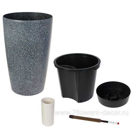 Кашпо PLANTA VITA Vase Stone gray с автополивом (пластик), D33xH56,5 см - фото 2