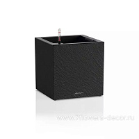 Кашпо Lechuza "Canto Stone 40 Complete Low dark grey" (пластик), 40x40xH40 см - фото 1