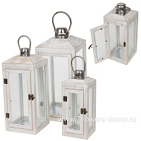 Фонарь (дерево, стекло), 20x20xH47 см - 12x12xH29 см, набор (3 шт) - фото 1