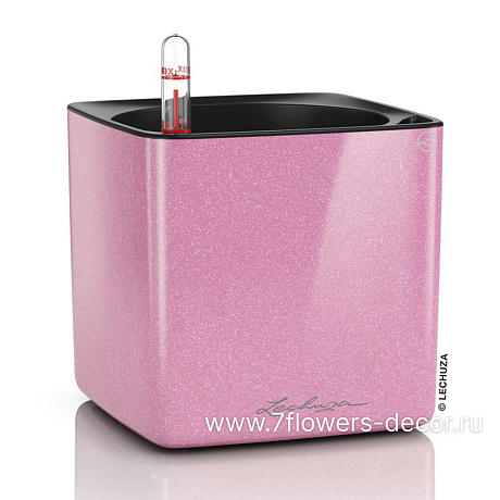 Кашпо Lechuza "Cube Glossy Complete sweet candy high gloss glitter" (пластик), 14x14xH14 см