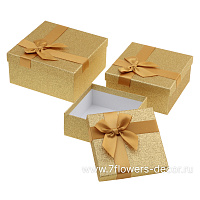 Набор коробок подарочных с бантом "Новогодняя", 19x19xH9,5 см, 17,5x17,5xH8 см, 15,5x15,5xH6,5 см (3 - фото 1