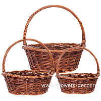 Корзина плетеная (ива), D48xH18/44 см - D33xH14/34 см, набор (3 шт) - фото 1