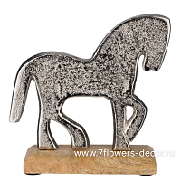 Фигура "Лошадь" (металл), 18x6xH17 см, на деревянной подставке - фото 1