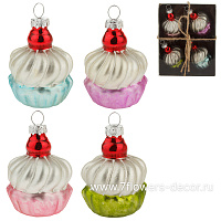 Елочная игрушка "Пирожное" (стекло), D6 см, набор (4 шт) - фото 1