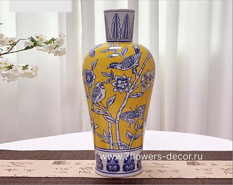 Ваза Шинуазри Канареечный (керамика), D16xH42 см - фото 1