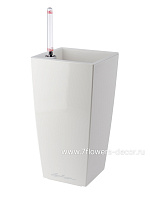 Кашпо Lechuza "Maxi Cubico Complete white high gloss" (пластик), 14x14xH26 см - фото 1