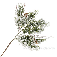 Ветка искусственная еловая заснеженная с шишками (пластик), 14xH36 см - фото 1