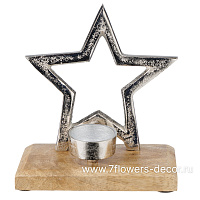 Подсвечник "Звезда" (металл), 15x9xH17 см, на деревянной подставке - фото 1