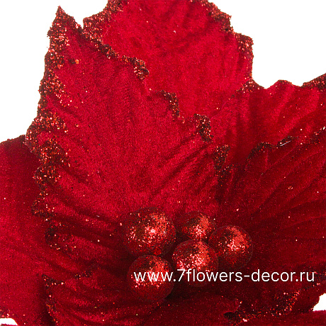 Цветок искусственный Пуансеттия (ткань), D26 см - фото 2