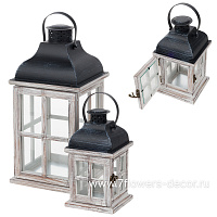 Фонарь (дерево, стекло), 18x18xH38 см - 11,5x11,5xH21,5 см, набор (3 шт) - фото 1