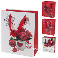 Набор пакетов подарочных "Valentine day", 26x12,5xH32 см (12шт), в асс. - фото 1