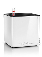 Кашпо Lechuza "Cube Glossy Complete white high gloss" (пластик), 14x14xH14 см - фото 1