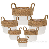 Корзина плетеная (водоросли, ткань), D26xH21 см, D20xH15 см, набор (2 шт) - фото 1