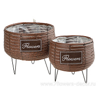 Кашпо плетеное (пластик), D20xH12/20 см, D25xH14/24 см, набор (2 шт), на ножкаx - фото 1